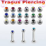 tlbjb25 316l steel tragus labret 16g w 2.5mm jewel ball 