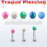 tlbop3 316l steel tragus labret 16g w 3mm synthetic opal ball 