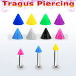 tlbsacn3 316l steel tragus labret 16g w a 3mm solid color cone 
