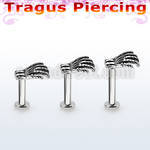 tlbskhd 316l steel tragus labret 16g casted steel skeleton hand