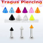 tlbuvcn3 316l steel tragus labret 16g w a 3mm acrylic uv cone 
