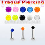 tlbvb25 316l steel tragus labret 16g w a 2.5mm acrylic uv ball 