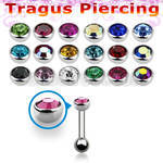 trg13 316l steel tragus piercing w steel crystal half ball