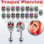 trg24b steel tragus piercing with crystal skull closure ball