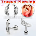 trg29 316l steel tragus piercing w feather shaped top