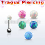 trg32 steel tragus piercing w 3mm synthetic opal top ball