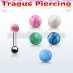 trg33 steel tragus piercing w 4mm synthetic opal top ball