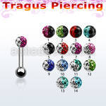 trg7e 316l steel tragus piercing w 2 color multi crystal ball