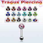 trg9 316l steel tragus barbell with up multi jewel low ball