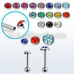 trgfrc steel tragus barbell w flat top part w multi crystals