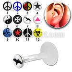 trgl6 bioflex tragus piercing w push in symbol logo silver top