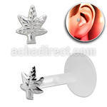 trgs1 bioflex tragus piercing w silver marijuana leaf top
