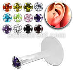 trgz1 bioflex tragus piercing w 2mm prong set cz silver top