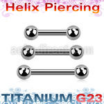 ubber31 titanium g23 helix barbell, 16g (1.2mm) w two 3mm balls