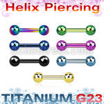 ubbert31 anodized titanium g23 helix barbell 16g w two 3mm balls