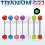 ubbgl titanium g23 tongue barbell w 6mm glow in the dark ball