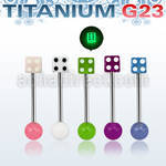 ubbgld titanium g23 barbell tongue bar with acrylic glow dice