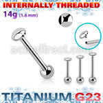 ubbinag5 titanium g23 barbell 14g flat dome ball internal