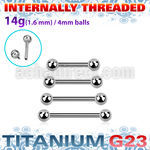ubbnpsin titanium g23 nipple barbell 4mm internally threaded