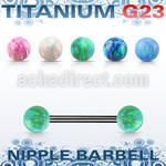 ubbt2om anodized titanium g23 steel nipple barbell w opal balls