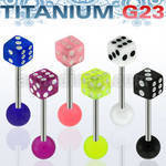 ubbvdi titanium g23 tongue barbell with a 5mm acrylic uv dice