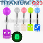 ubngld titanium g23 banana belly ring w 5mm glow acrylic dice