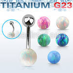 ubnop8 titanium g23 banana belly ring w 8mm synthetic opal ball