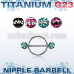 udfnpe6 nipple shield w titanium bar w 2 6mm multi crystal balls
