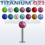 ulbfr4 titanium g23 labret , 14g w 4mm multi crystal ball