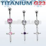 umcd394 titanium g23 belly banana w 5 8mm bezel jewel cross