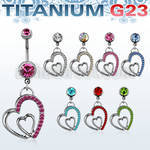 umcdhrc1 titanium g23 belly banana w heart in crystal heart 