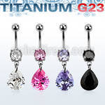 umcdz409 titanium g23 banana w 5 8mm bezel jewel pear cz