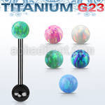 utbbop5 anodized titanium g23 tongue barbell w 5mm opal ball