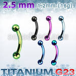 utbneb25 anodized titanium g23 eyebrow banana w 2 5mm balls