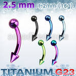 utbnem25 anodized titanium g23 eyebrow banana w 2 5mm ball cone