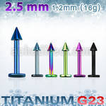 utlbcn25 anodized titanium g23 labret w two 2 5mm cones
