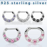 vsepg14 925 silver septum clicker 1.2mm w 5 cz stones