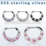 vsepg16 925 silver septum clicker 1.6mm w 5 cz stones