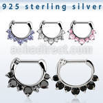 vseph16 925 silver septum clicker 1.6mm w 3 big 4 small czs