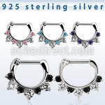 vsephx14 925 silver septum clicker 1.2mm 3 big 4 small cz stone