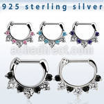 vsephx16 925 silver septum clicker 1.6mm 3 big 4 small cz stone