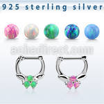 vsepo16 silver septum clicker 16g w 3 synthetic opals in center