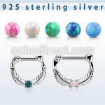 vsepp14 silver septum clicker 14g w prong set synthetic opal