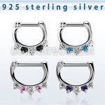 vsepqx14 silver septum clicker 14g w 1 big cz 4 small cz mix
