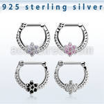 vsepr16 silver septum clicker 14g w a flower made from cz stone