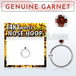 whge2 14kt white gold nose hoop w 2mm prong set garnet stone