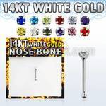 wnbzm1 14kt white gold nose bone w prong set cz in colors