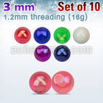 xabuvb3 set of of 3mm ab coated acrylic balls w 1.2mm threading