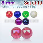 xabuvb8 set of of 8mm ab coated acrylic balls w 1.6mm threading