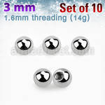 xbal3g pack of 3mm high polished surgical steel balls